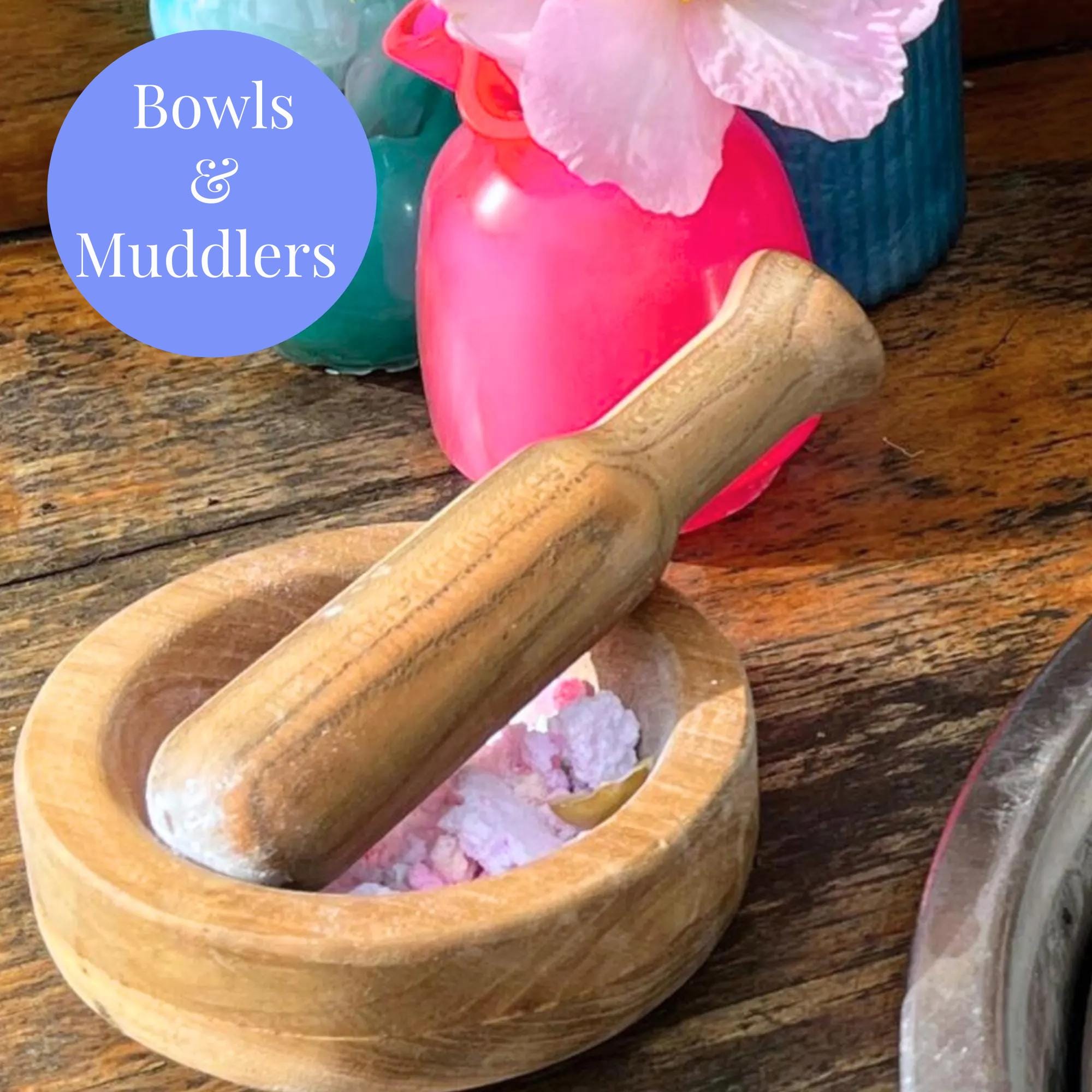 Handcrafted Teak Bowls & Muddlers: Montessori Sensory Toy Mud Kitchen Kids Potion Play